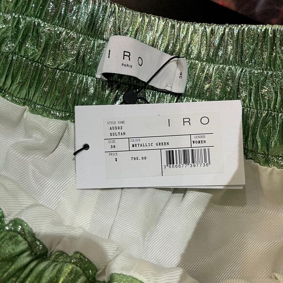 $795 IRO Metallic Green Shorts Euro 36 / 4 / S NWT - Picture 3 of 8
